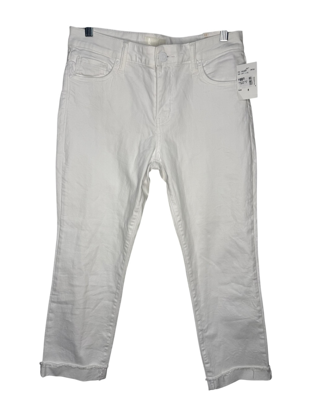 Kut from the Kloth NWT Amy Crop Straight Leg Roll Up Fray Hem White Jeans Size 8